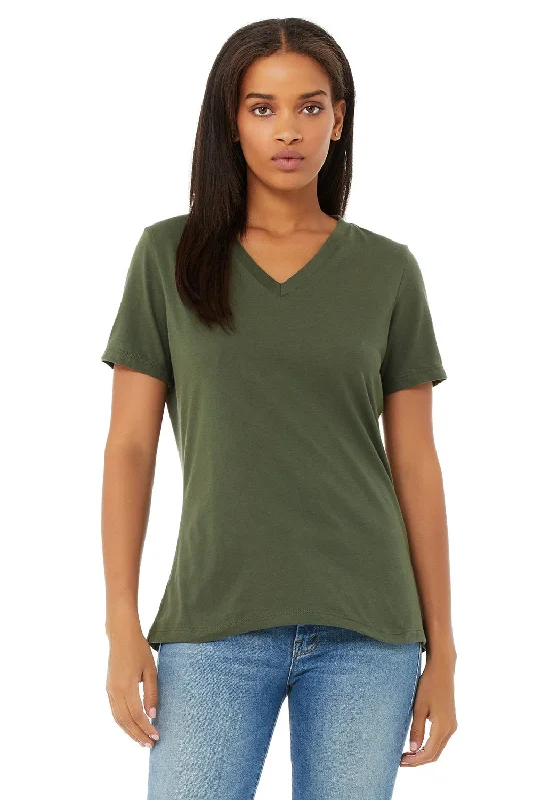 Bella + Canvas Womens Relaxed Jersey Short Sleeve V-Neck T-Shirt - Military Green Anti-Pilling Machine Wash Handmade