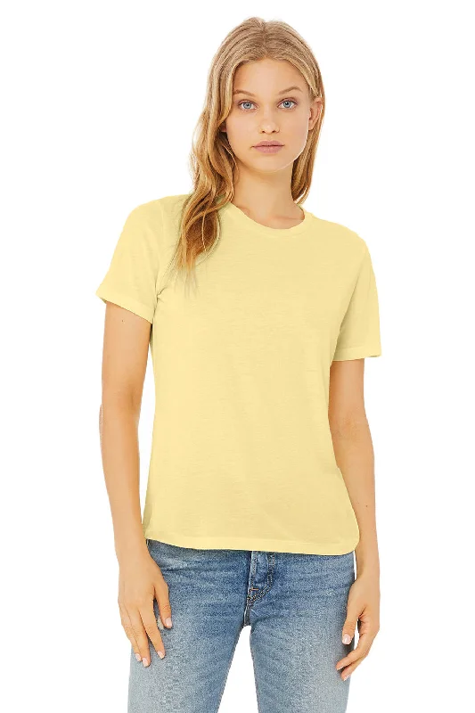 Bella + Canvas Womens Short Sleeve Crewneck T-Shirt - Pale Yellow Front Pockets Side Pockets Patch Pockets