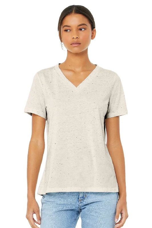 Bella + Canvas Womens Short Sleeve V-Neck T-Shirt - Oatmeal Cotton Fabric Linen Fabric Terry Fabric