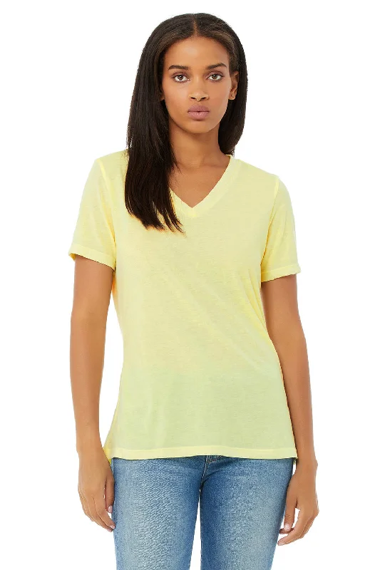Bella + Canvas Womens Short Sleeve V-Neck T-Shirt - Pale Yellow Wool Fabric Cashmere Fabric Tweed Fabric