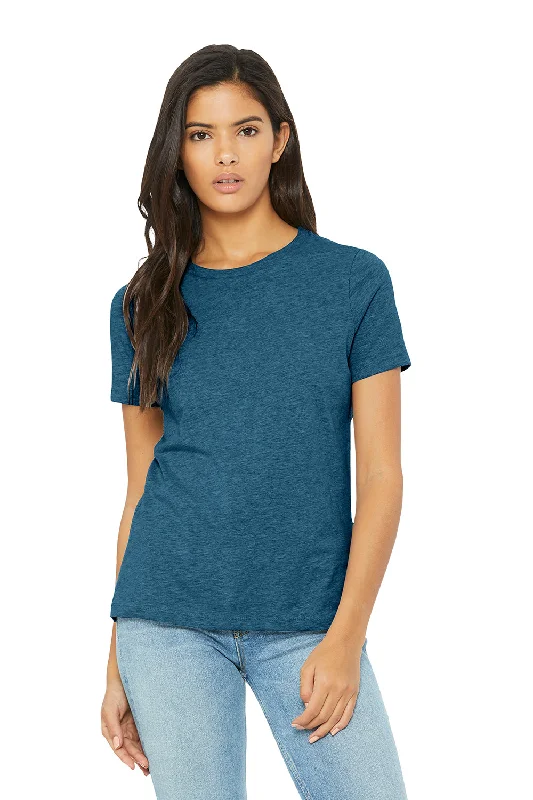 Bella + Canvas Womens CVC Short Sleeve Crewneck T-Shirt - Heather Deep Teal Blue Basic T-Shirt Crew Neck Short Sleeve