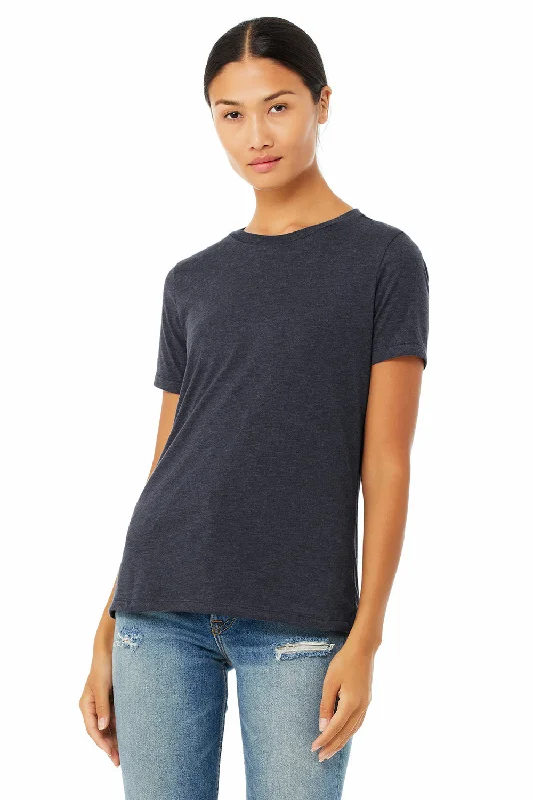 Bella + Canvas Womens CVC Short Sleeve Crewneck T-Shirt - Heather Navy Blue Zippered Front Buttoned Front Snap Front