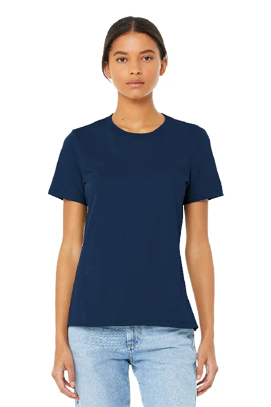 Bella + Canvas Womens Relaxed Jersey Short Sleeve Crewneck T-Shirt - Navy Blue Denim Fabric Leather Fabric Suede Fabric