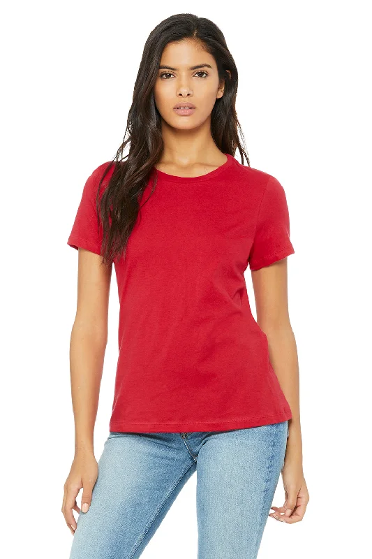Bella + Canvas Womens Relaxed Jersey Short Sleeve Crewneck T-Shirt - Red Solid Color Striped Floral