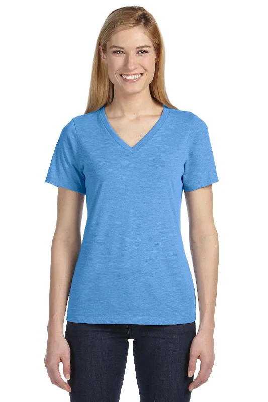 Bella + Canvas Womens Relaxed Jersey Short Sleeve V-Neck T-Shirt - Blue Triblend Satin Fabric Silk Fabric Chiffon Fabric
