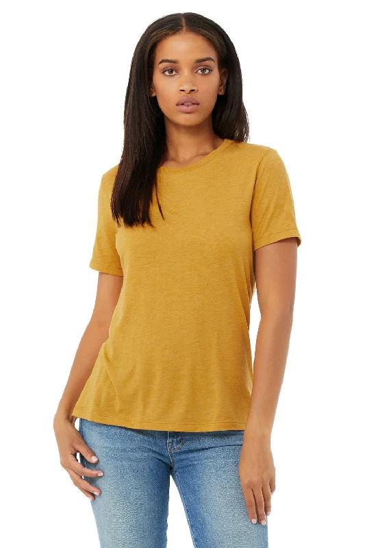 Bella + Canvas Womens Short Sleeve Crewneck T-Shirt - Mustard Yellow Cashmere Blend Cotton Blend Poly Blend