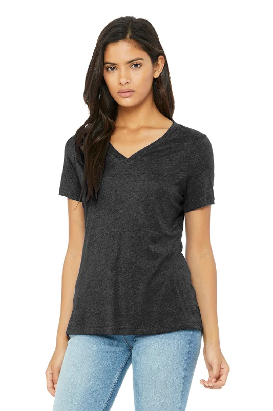 Bella + Canvas Womens Short Sleeve V-Neck T-Shirt - Charcoal Black Cozy Warm Stylish