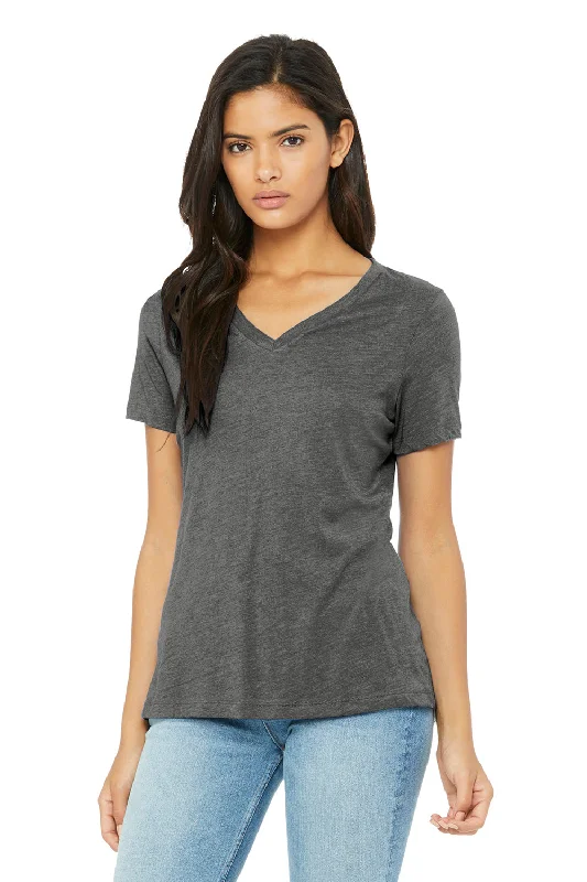 Bella + Canvas Womens Short Sleeve V-Neck T-Shirt - Grey Handmade Hand-knitted Hand-woven