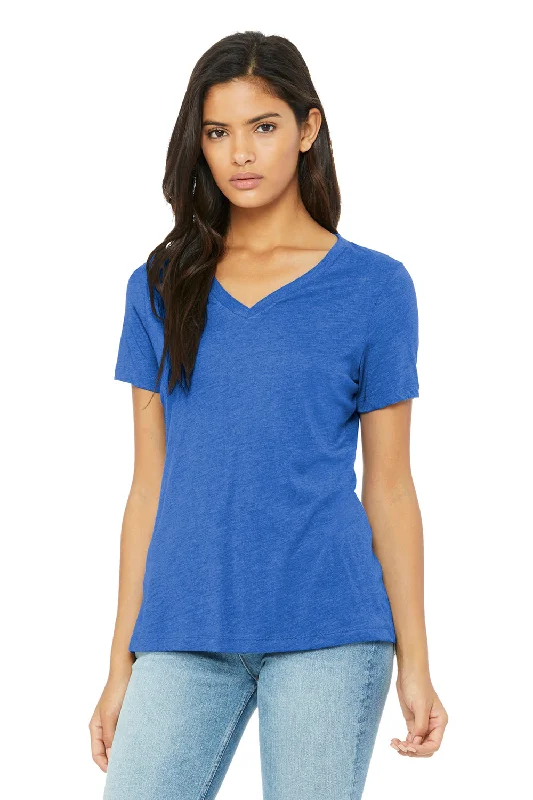 Bella + Canvas Womens Short Sleeve V-Neck T-Shirt - True Royal Blue Fleece Nylon Spandex