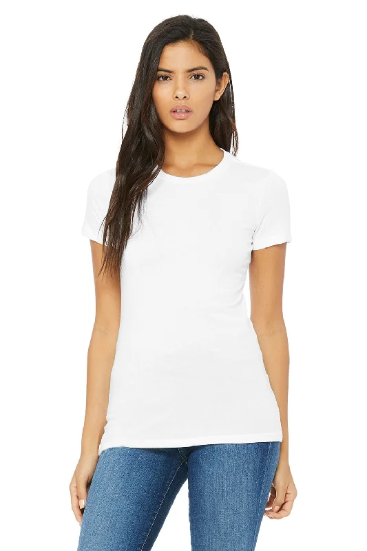 Bella + Canvas Womens The Favorite Short Sleeve Crewneck T-Shirt - Solid White Zippered Buttoned Snapped