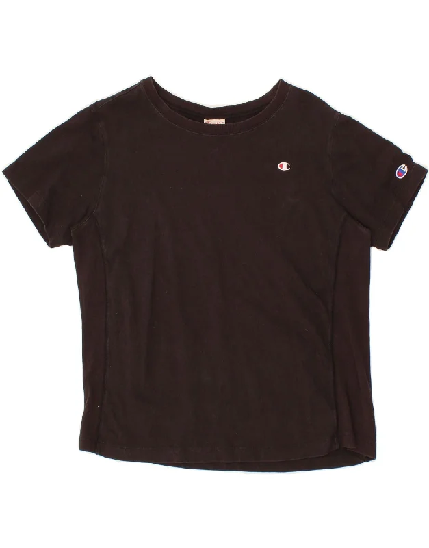 CHAMPION Womens T-Shirt Top UK 14 Medium Black Welt Pockets Slit Pockets Flap Pockets