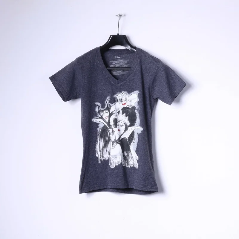 Disney Store Womens S T-Shirt Grey Cotton Graphic Black Characters Top Plaid T-Shirt Polka Dot Checkered