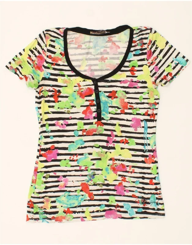 DESIGUAL Womens T-Shirt Top UK 14 Large Multicoloured Tie Dye Viscose Anti-Shrink Durable Soft