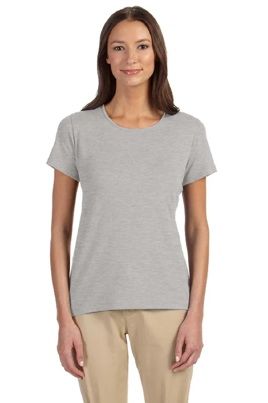 Devon & Jones Womens Perfect Fit Short Sleeve Crewneck T-Shirt - Heather Grey Print Jacquard Patchwork