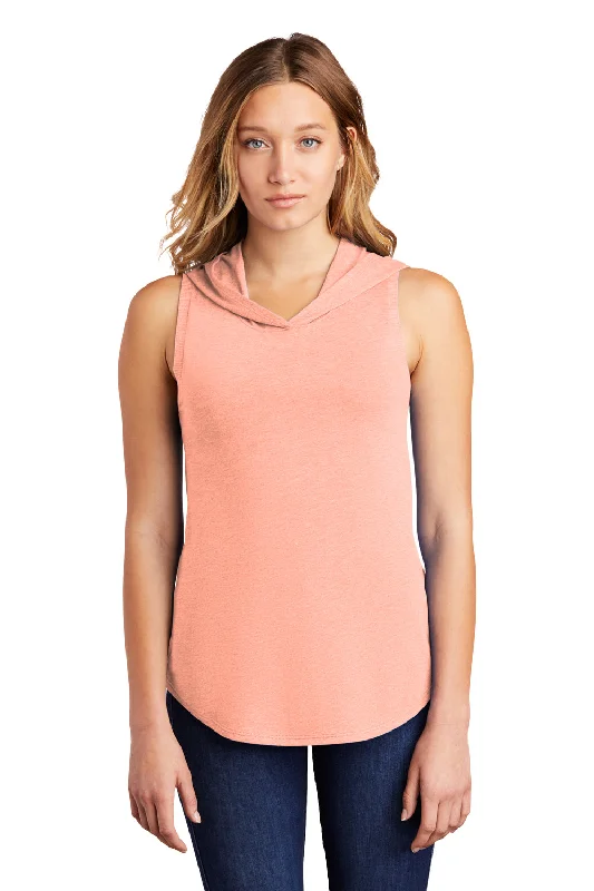 District Womens Perfect Sleeveless Hooded T-Shirt Hoodie - Heather Dusty Peach Handmade Hand-knitted Hand-woven