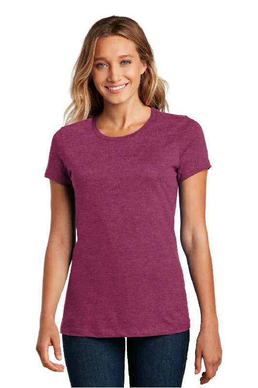 District Womens Perfect Weight Short Sleeve Crewneck T-Shirt - Heather Loganberry Pink Welt Pockets Slit Pockets Flap Pockets