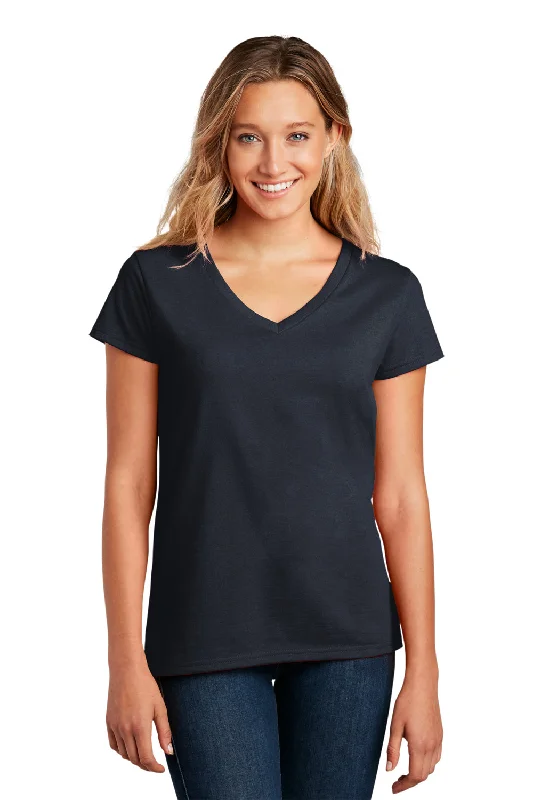 District Womens Re-Tee Short Sleeve V-Neck T-Shirt - True Navy Blue Modern Contemporary Chic