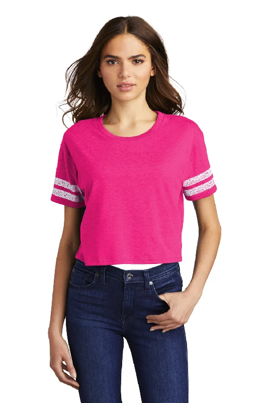District Womens Scorecard Crop Short Sleeve Crewneck T-Shirt - Heather Dark Fuchsia Pink/White - Closeout Knit Fabric Woven Fabric Fleece Fabric
