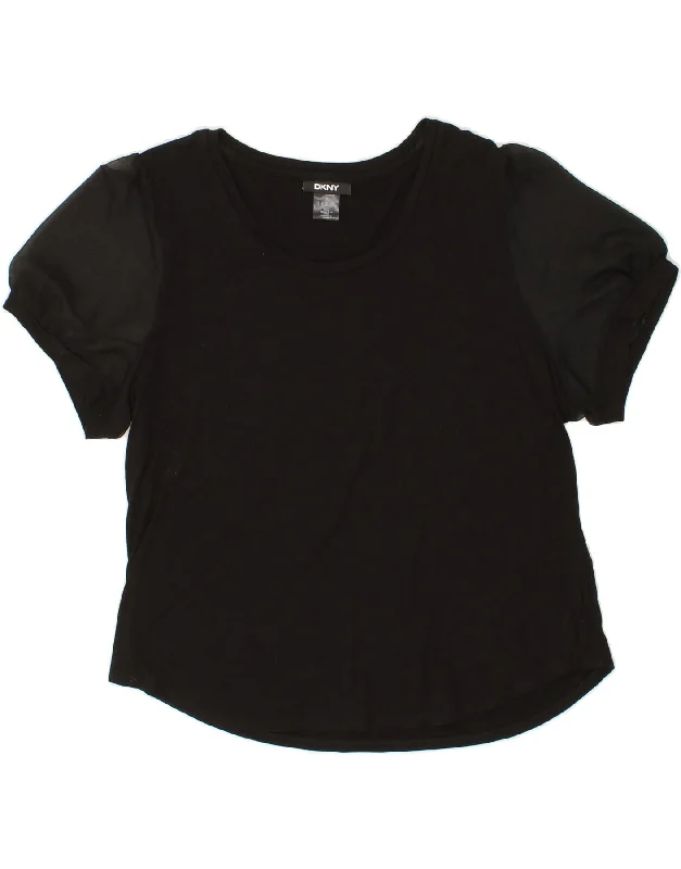DKNY Womens T-Shirt Top UK 18 XL Black Colourblock Chenille Blend Fleece Blend Nylon Blend