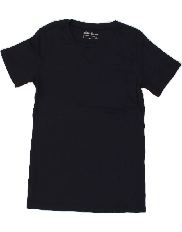 EDDIE BAUER Womens T-Shirt Top UK 14 Large Navy Blue Cotton Hooded Caped Shawl Collar