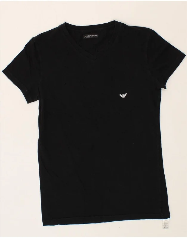 EMPORIO ARMANI Womens T-Shirt Top UK 12 Medium Black Cotton Rayon Velvet Corduroy