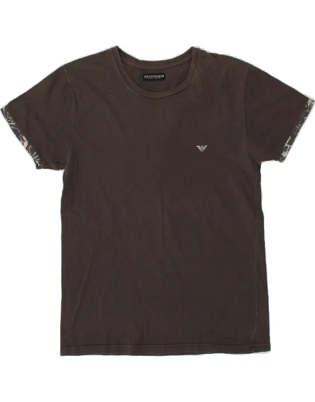 EMPORIO ARMANI Womens T-Shirt Top UK 12 Medium Grey Ribbed T-Shirt High Neck Heavyweight