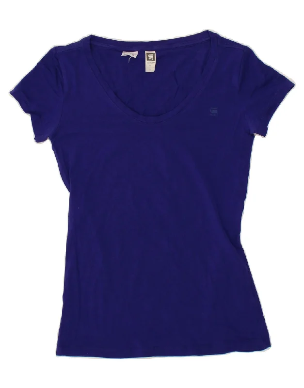 G-STAR Womens T-Shirt Top UK 12 Medium Blue Cotton Hooded Caped Shawl Collar