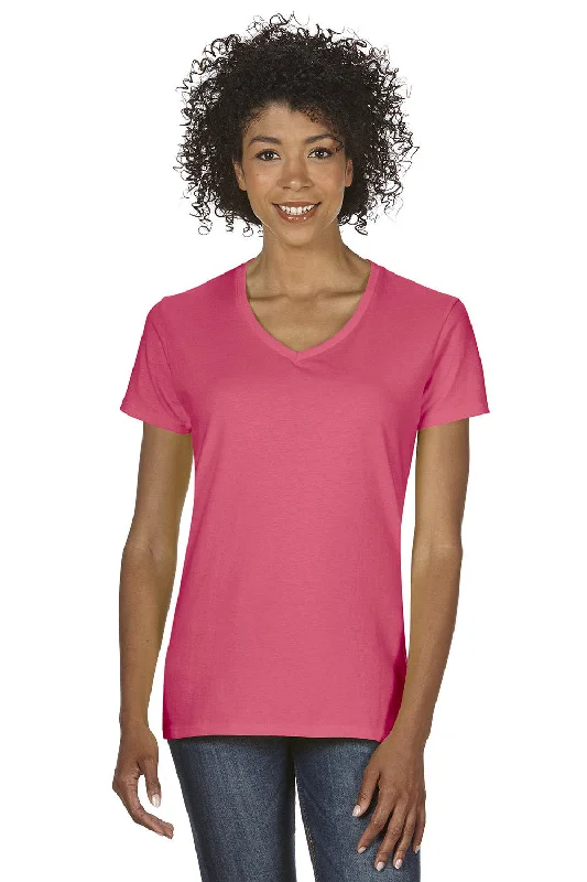 Gildan Womens Short Sleeve V-Neck T-Shirt - Coral Silk Pink Spandex Blend Rayon Blend Denim Blend