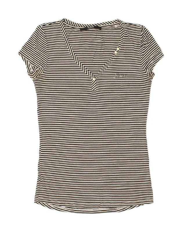 GUESS Womens T-Shirt Top UK 10 Small Black Striped Hooded Caped Shawl Collar