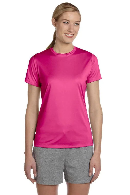 Hanes Womens Cool DRI FreshIQ Moisture Wicking Short Sleeve Crewneck T-Shirt - Wow Pink Cashmere Blend Cotton Blend Poly Blend