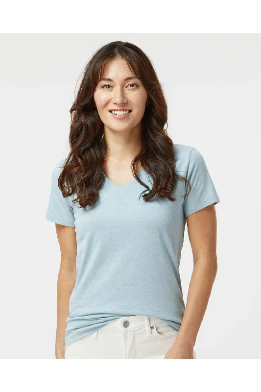 Kastlfel Womens Recycled Soft Short Sleeve V-Neck T-Shirt - Ice Blue - NEW Ribbed T-Shirt High Neck Heavyweight