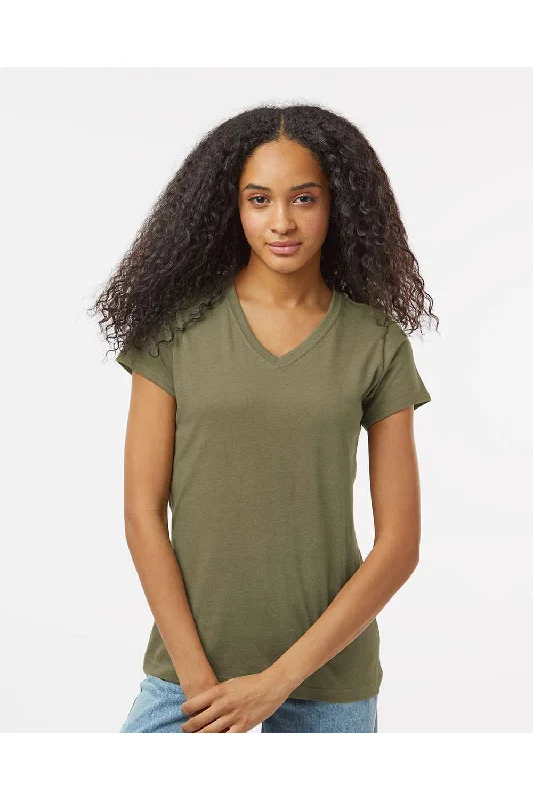 Kastlfel Womens Recycled Soft Short Sleeve V-Neck T-Shirt - Moss Green - NEW Oversized T-Shirt Spandex breathable