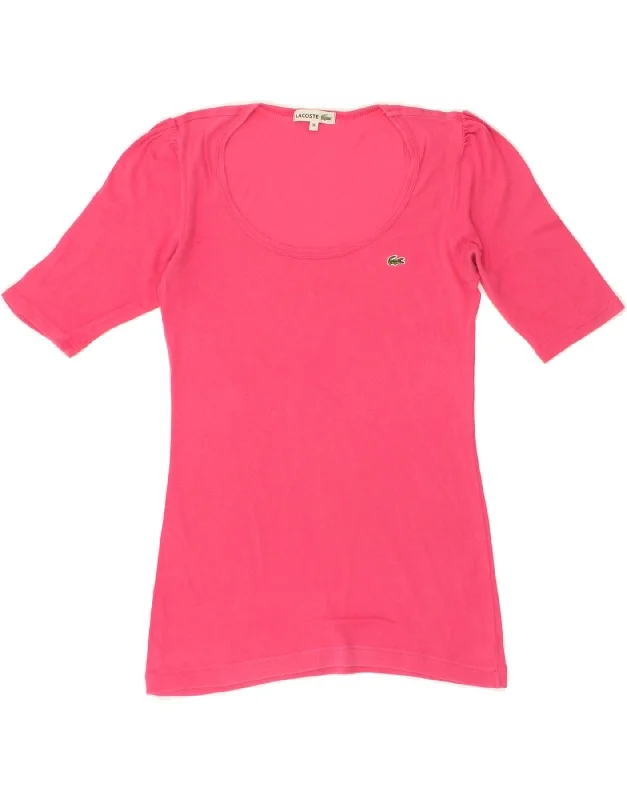 LACOSTE Womens T-Shirt Top Size 36 Small Pink Cotton Zippered Front Buttoned Front Snap Front