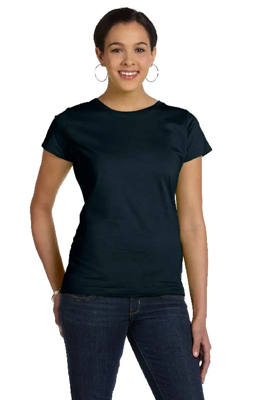LAT Womens Fine Jersey Short Sleeve Crewneck T-Shirt - Black Sequined Glittery Shiny