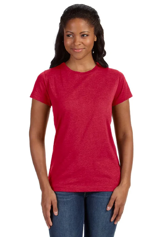LAT Womens Fine Jersey Short Sleeve Crewneck T-Shirt - Vintage Red Casual Formal Business