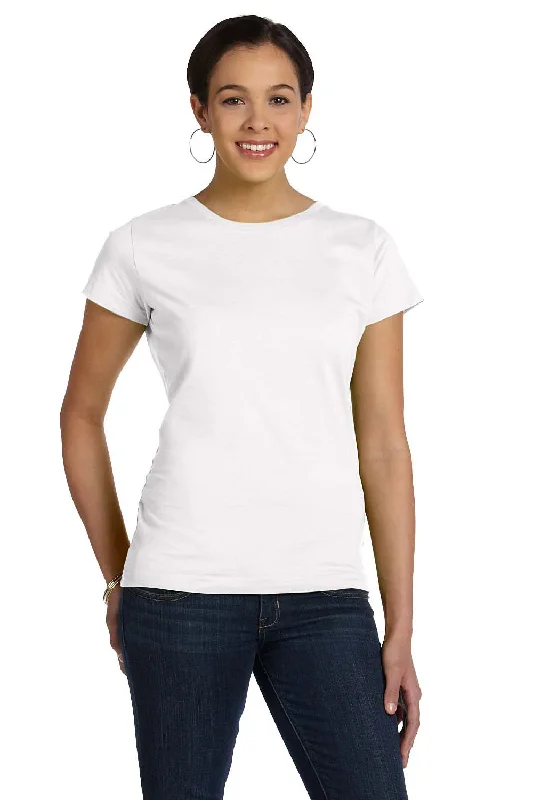 LAT Womens Fine Jersey Short Sleeve Crewneck T-Shirt - White Solid Print Embellished