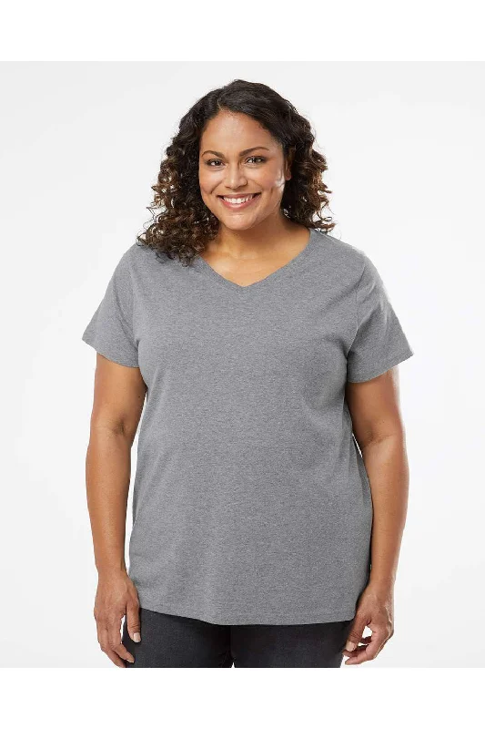 LAT Womens Curvy Collection Fine Jersey Short Sleeve V-Neck T-Shirt - Heather Granite Grey - NEW Collared Crew Neck Turtle Neck