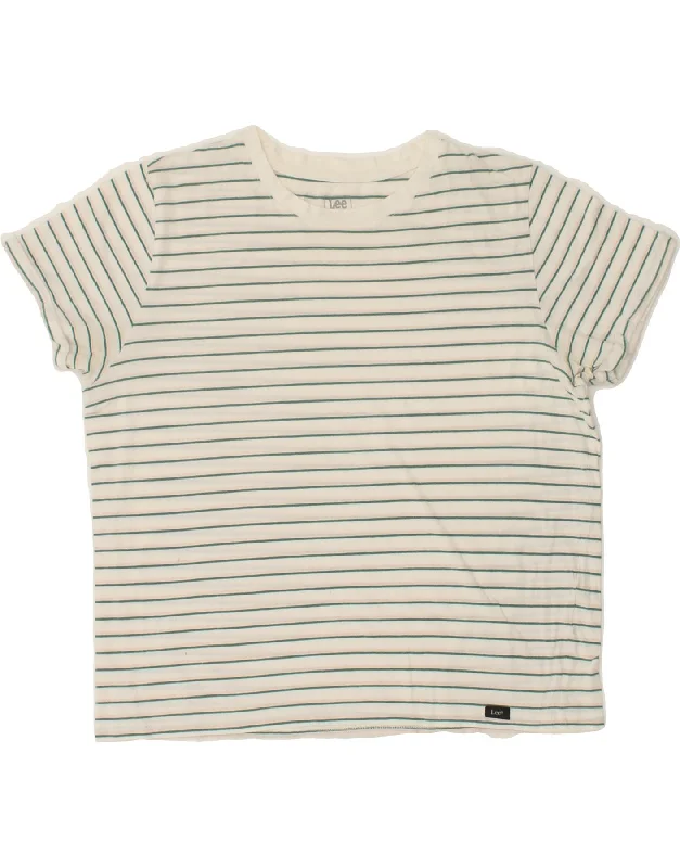 LEE Womens T-Shirt Top UK 14 Medium White Striped Chenille Blend Fleece Blend Nylon Blend