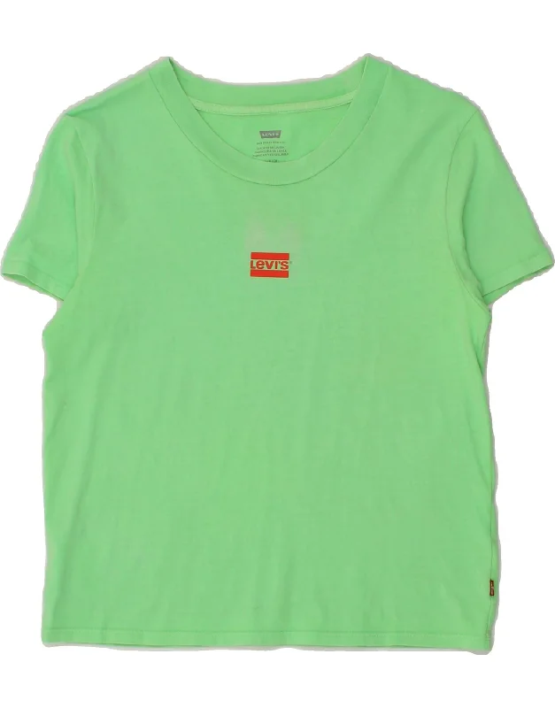 LEVI'S Womens T-Shirt Top UK 10 Small Green Cotton Houndstooth Herringbone Solid