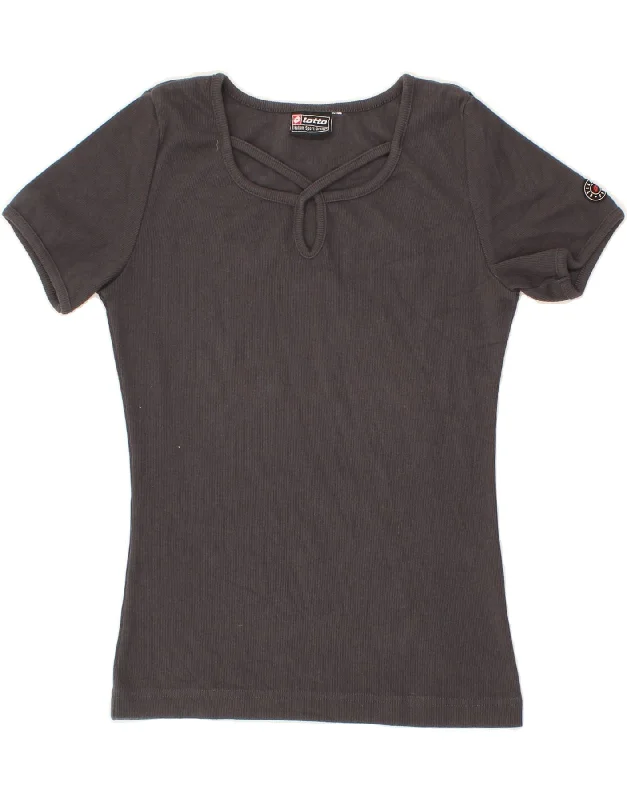 LOTTO Womens T-Shirt Top UK 8 Small Grey Rayon Velvet Corduroy