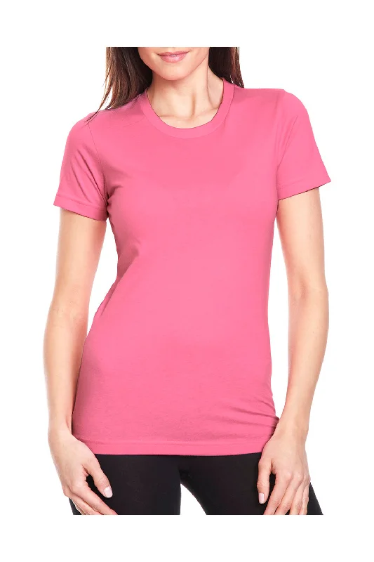Next Level Womens Boyfriend Fine Jersey Short Sleeve Crewneck T-Shirt - Hot Pink Real Fur Shearling Chenille