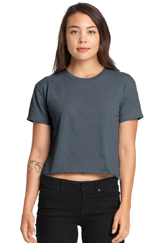Next Level Womens Festival Cali Crop Short Sleeve Crewneck T-Shirt - Antique Denim Blue Lace Blend Ribbed Blend Corduroy Blend