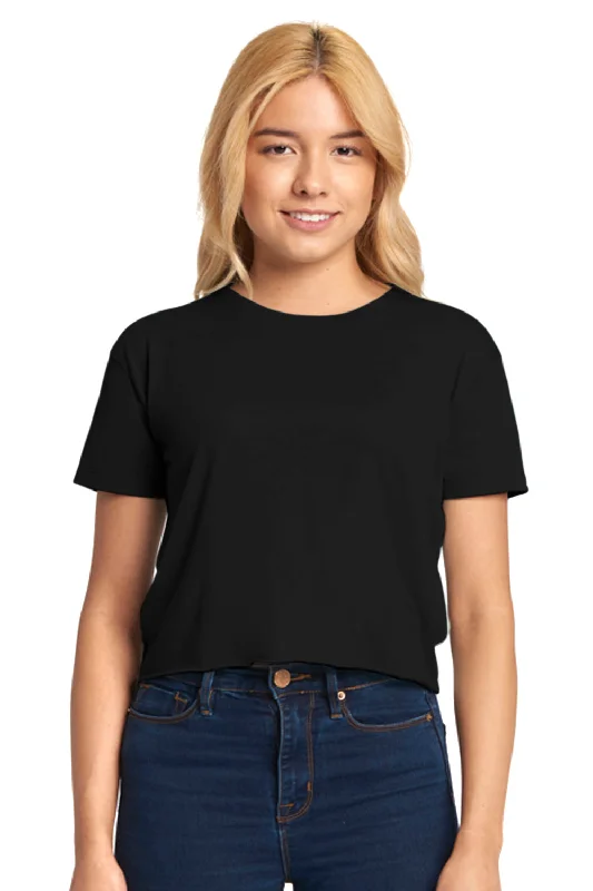 Next Level Womens Festival Cali Crop Short Sleeve Crewneck T-Shirt - Black Chenille Brocade Lace