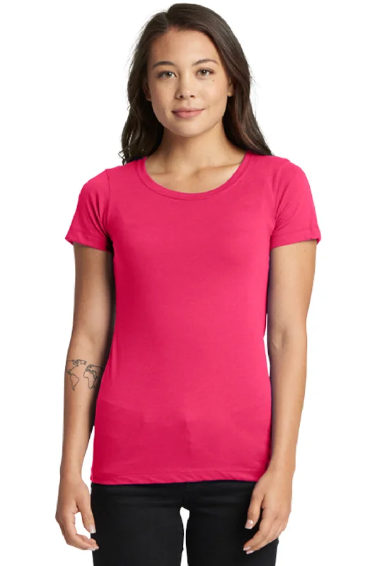 Next Level Womens Ideal Jersey Short Sleeve Crewneck T-Shirt - Raspberry Pink Print Jacquard Patchwork