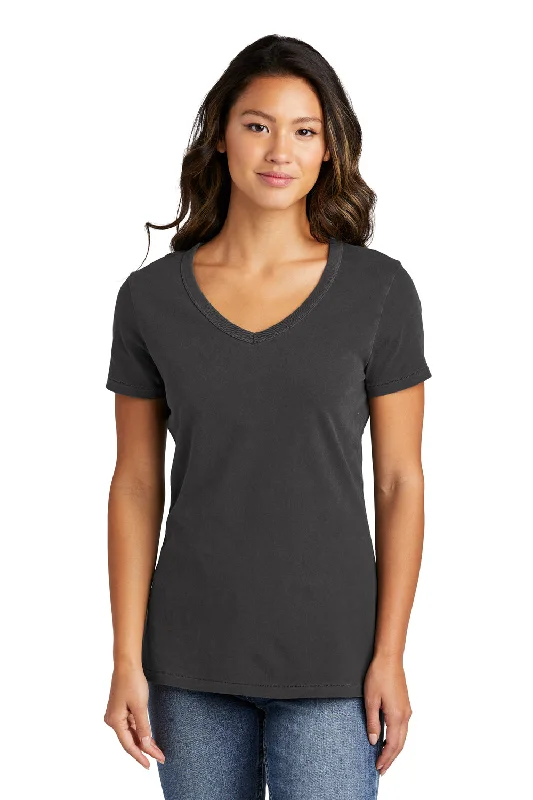 Port & Company Womens Beach Wash Garment Dyed Short Sleeve V-Neck T-Shirt - Coal Grey Hooded Caped Shawl Collar