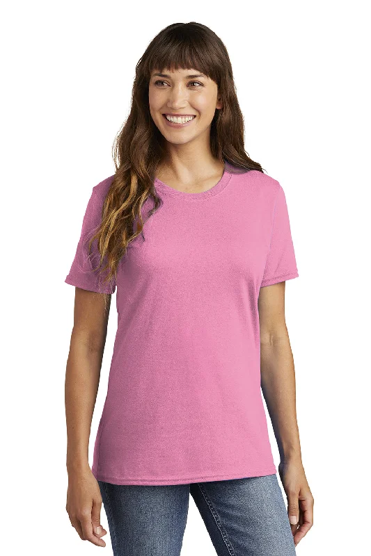 Port & Company Womens Core Short Sleeve Crewneck T-Shirt - Candy Pink Front Pockets Side Pockets Patch Pockets