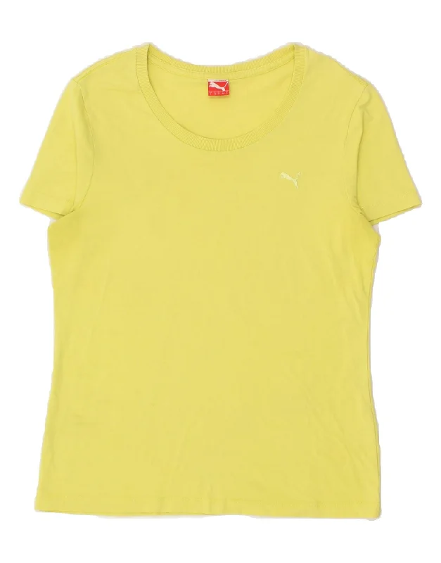 PUMA Womens T-Shirt Top UK 14 Medium  Yellow Spandex Blend Rayon Blend Denim Blend