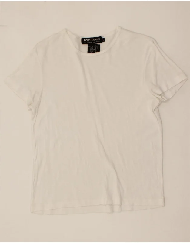 RALPH LAUREN Womens T-Shirt Top UK 14 Large White Cotton Houndstooth Herringbone Solid