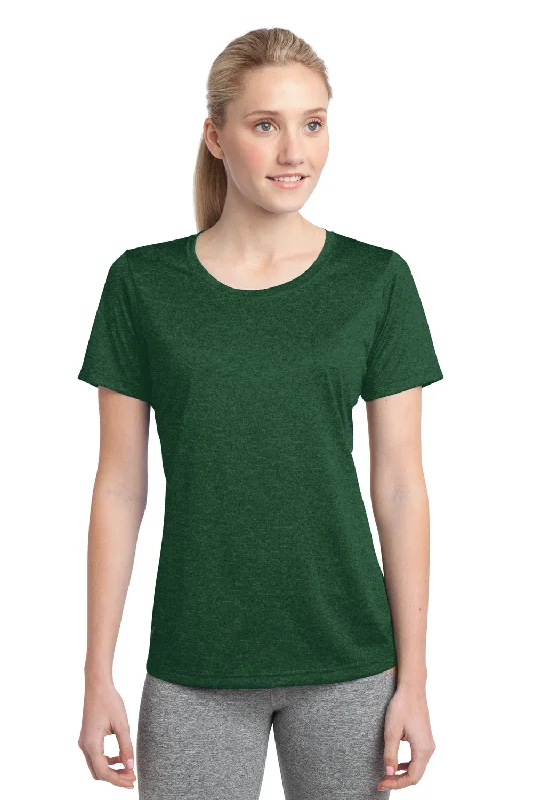 Sport-Tek Womens Contender Heather Moisture Wicking Short Sleeve Crewneck T-Shirt - Heather Forest Green - Closeout Ribbed Striped Patterned