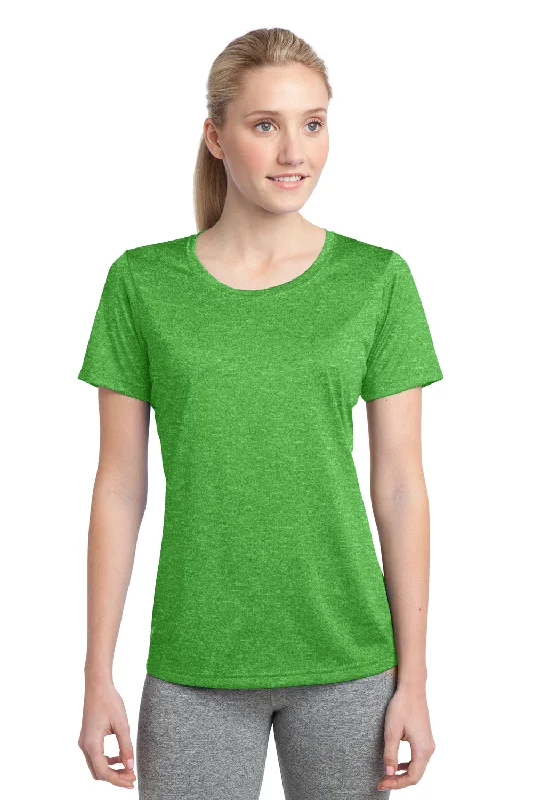 Sport-Tek Womens Contender Heather Moisture Wicking Short Sleeve Crewneck T-Shirt - Heather Turf Green - Closeout Chenille Fabric Brocade Fabric Lace Fabric